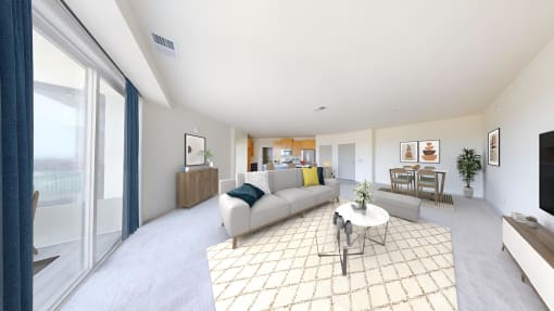 a living room with a couch and a table