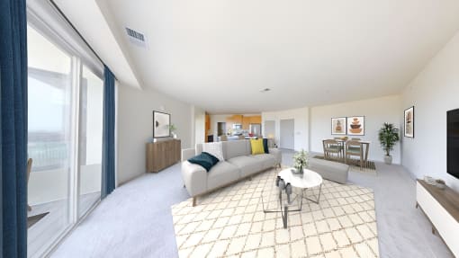a living room with a couch and a table