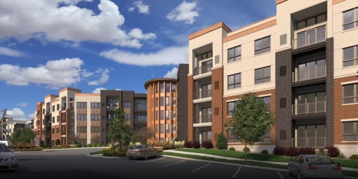 a rendering of an apartment building on a city street