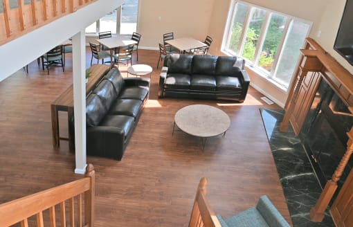 a view of the living room from the loft