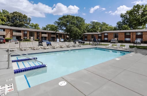 our apartments have a resort style pool with lounge chairs
