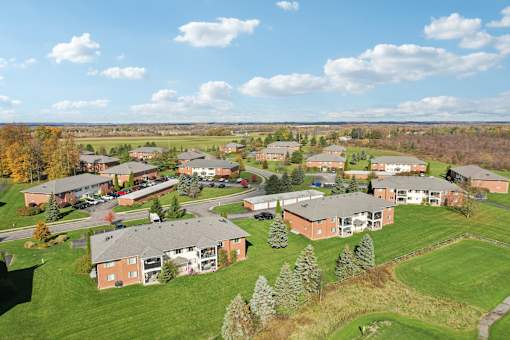 A bird's eye view of green space at CenterPointe Apartments & Townhomes, New York