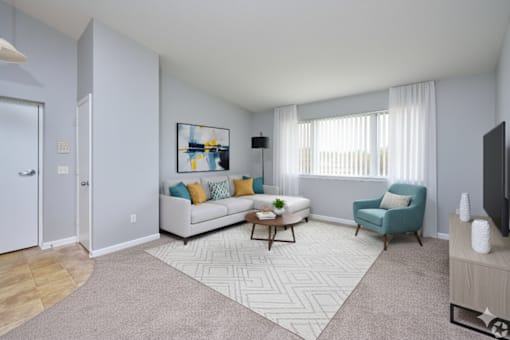 Carpeted Living Area at CenterPointe Apartments & Townhomes, New York