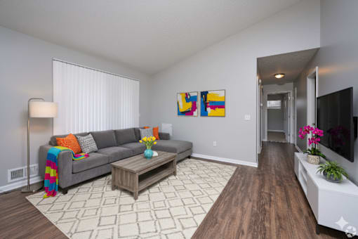 Living Room With TV at CenterPointe Apartments & Townhomes, Canandaigua, 14424