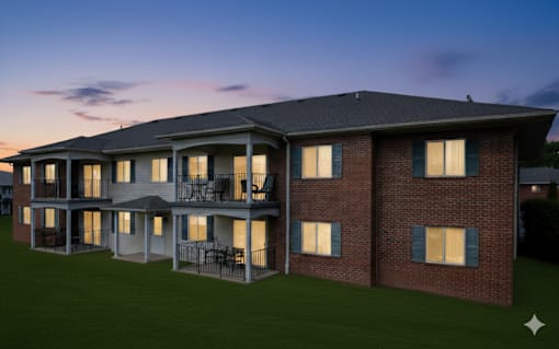 Exterior View In Night at CenterPointe Apartments & Townhomes, Canandaigua, NY