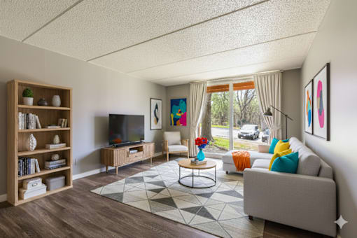 Living Area With Balcony View at Woodland Ridge Apartments, Woodridge, IL, 60517
