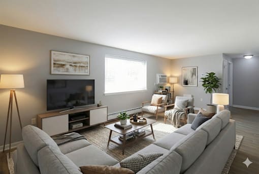 Living Area With Kitchen View at Willowbrooke Apartments & Townhomes, New York, 14420