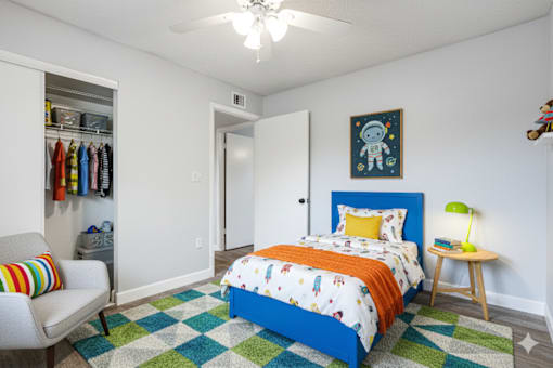 Comfortable Bedroom at The Flats at Seminole Heights, Tampa, Florida