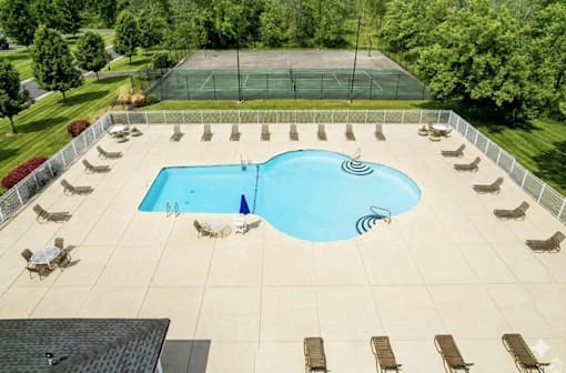 Aerial Pool View at Willowbrooke Apartments & Townhomes, Brockport, New York