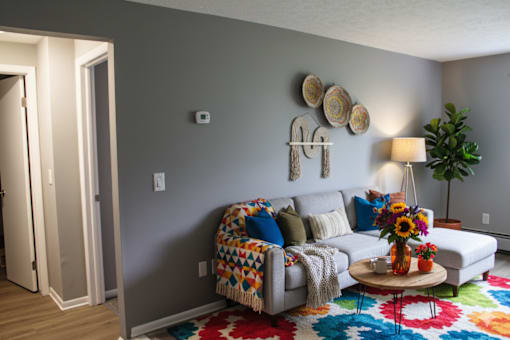 Living Room Sofa at Highview Manor Apartments, Fairport, New York