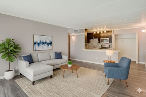 Living Room With Kitchen View at Woodland Ridge Apartments, Woodridge, 60517