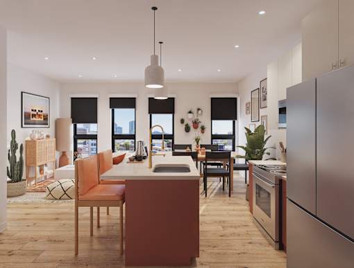 Kitchen with Large Island at Iron Rose Apartments, Pennsylvania