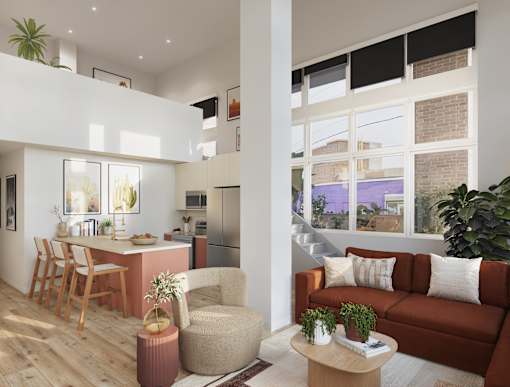 Modern Living Room at Iron Rose Apartments, Philadelphia
