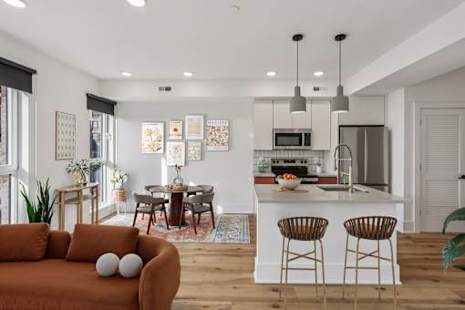 Modern Kitchen with Dining at Iron Rose Apartments, Philadelphia, PA, 19123
