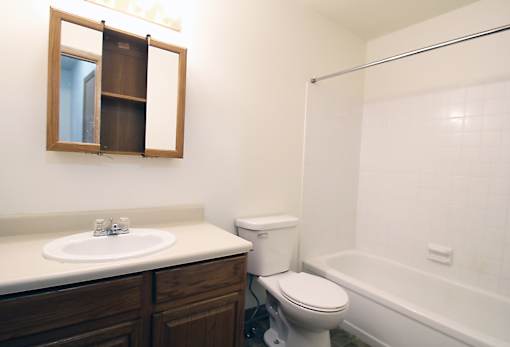 A bathroom with a toilet, sink, and bathtub.