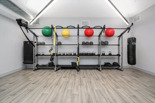 the weights are on display in the gym at Beekman on Broadway, Michigan, 48105
