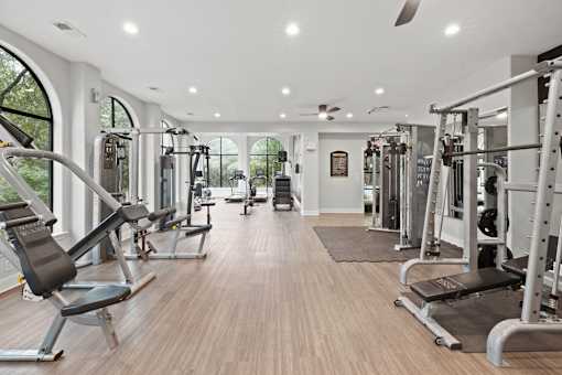 a gym with weights and cardio equipment in a luxury home