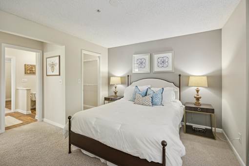 Bedroom with large bed at Radbourne Lake Apartments, Charlotte, NC