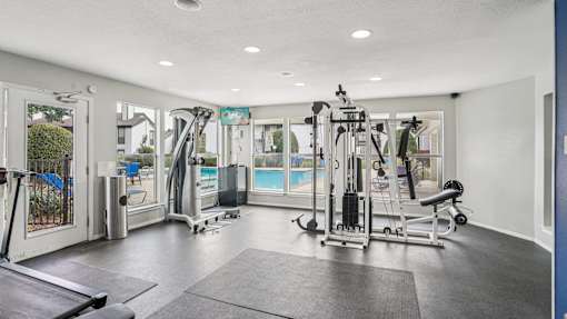 Well-equipped gym at Keller Oaks, Carrollton, TX
