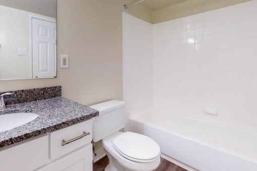 a bathroom with a toilet and a tub and a sink