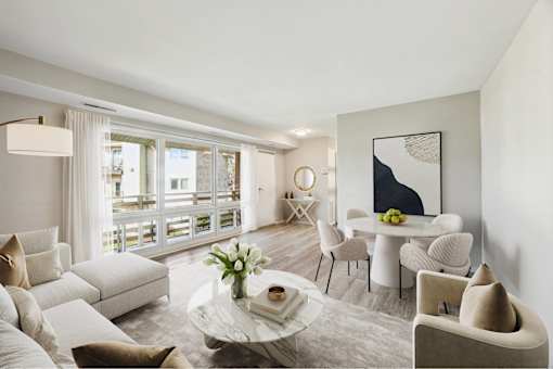 a living room with a couch and a table