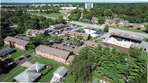 a view of the campus from the air