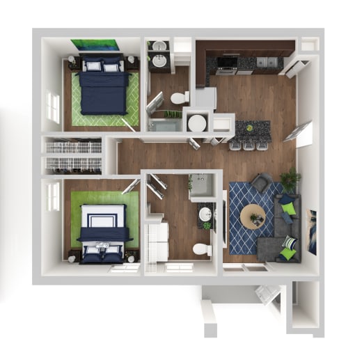a 3d floor plan of a house with a bedroom and a living room