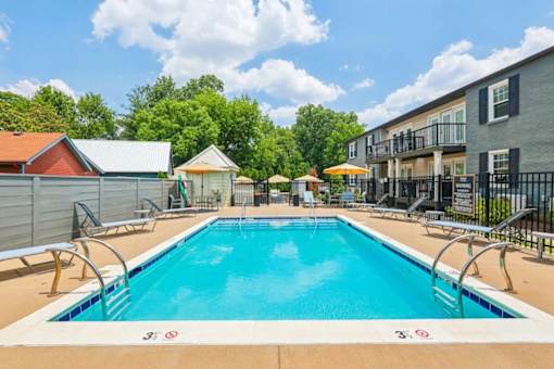 A large swimming pool  at Avenue in the Highlands Apartments in Louisville
