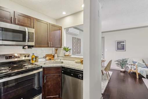 Apartment kitchen and living room in Lexington, KY