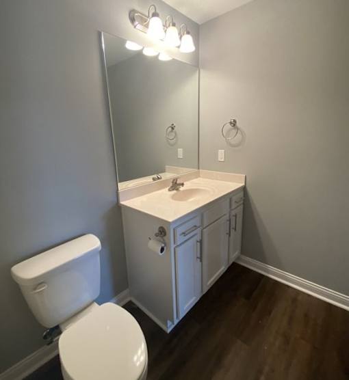 A white toilet sits next to a sink in a bathroom.