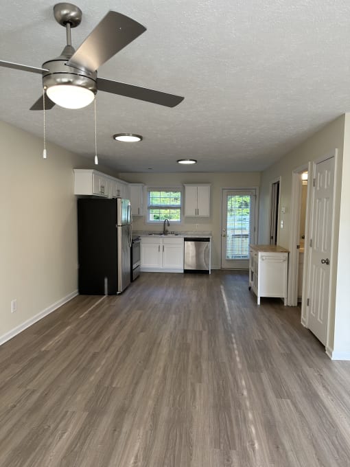 a view of the kitchen from the living room