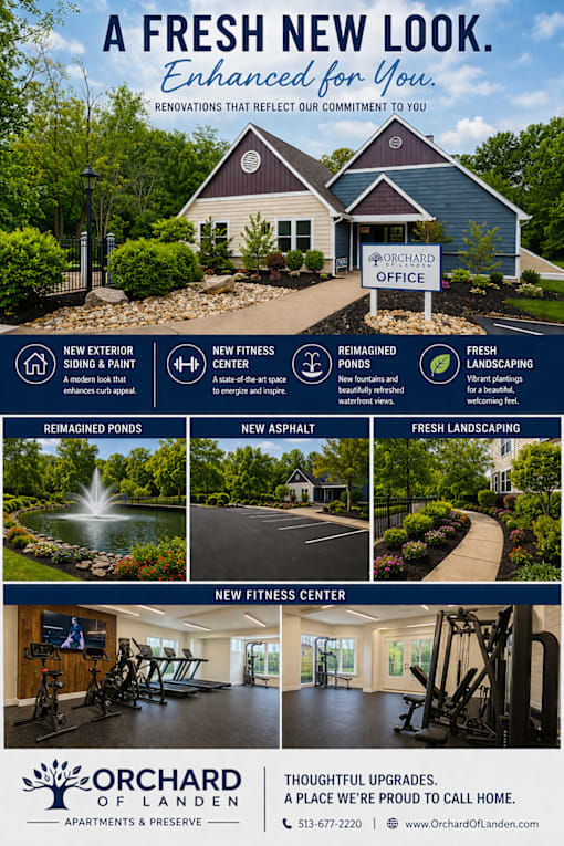 A poster advertising the Orchard of Landen apartments and their recent renovations.