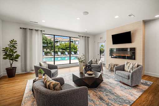 Living Room With TV And Fireplace  at Aventura at Richmond, St. Peters, MO, 63376