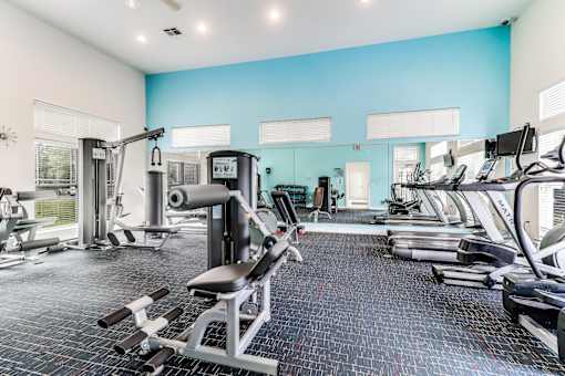 A spacious gym with a variety of equipment including treadmills, weight machines, and free weights, Plantation Crossing, Lafayette, LA, 70508