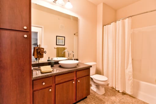 a bathroom with a sink and a toilet and a shower  at Aventura at Mid Rivers, St. Charles, MO
