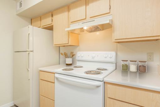 white stove and refrigerator at Crosspoint Oaks at Boerne, Boerne Texas