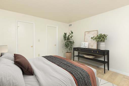 bedroom with a bed, nightstand  at Crosspoint Oaks at Boerne, Boerne