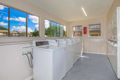 the laundry room is equipped with washers and dryers at The Escapade, San Antonio, 78216