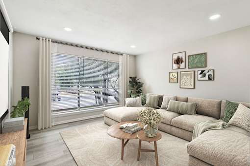 a living room with a couch and a coffee table at The Escapade, San Antonio, Texas