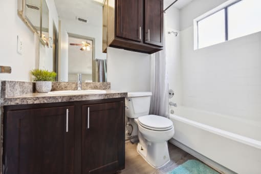 a bathroom with a toilet and a sink and a bath tub
