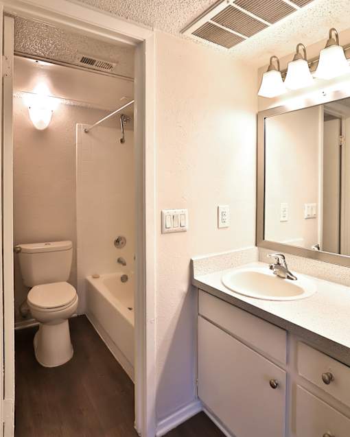 A white toilet is in a bathroom next to a sink.