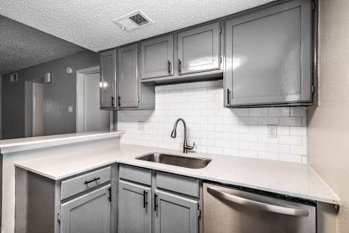 A kitchen with a sink and a dishwasher.