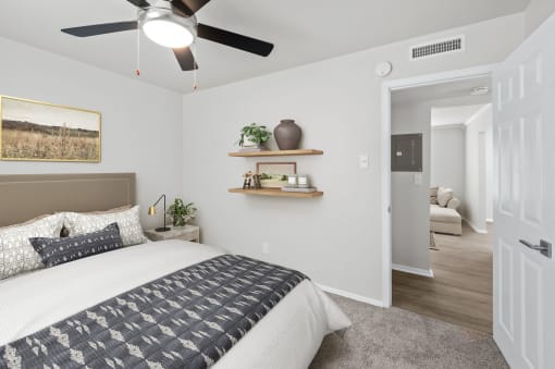 our apartments offer a bedroom with a king sized bed  at Sunset Heights, San Antonio, TX, 78209