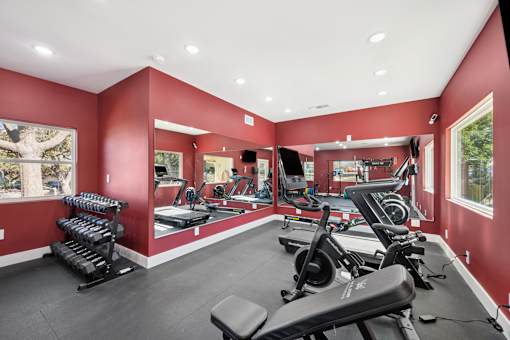 Gym with exercise equipment at Crosspoint Oaks at Boerne, Boerne Texas
