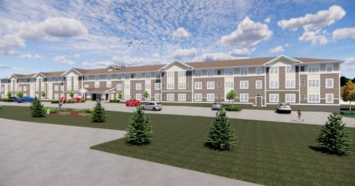 a rendering of Carver Place with cars parked in front of it