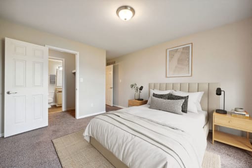 a bedroom with a bed and a closet