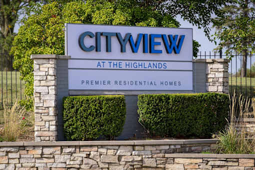 A sign for Cityview at the Highlands, a premier residential home community.