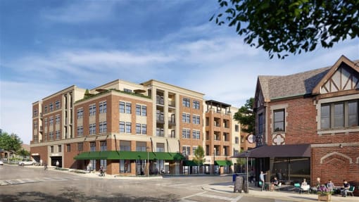 a rendering of a building on the corner of a street