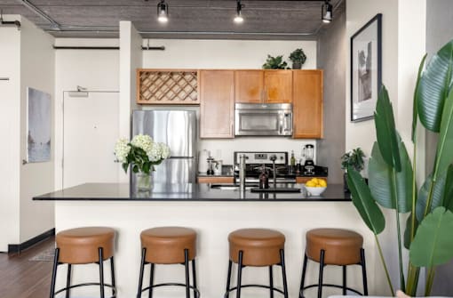 Open kitchen with breakfast bar