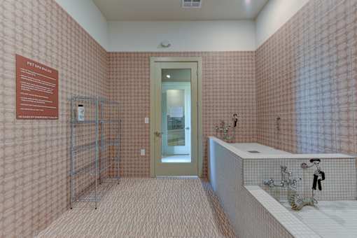 Pet spa with wash station and grooming area at Cantarra Apartments, Manor, TX